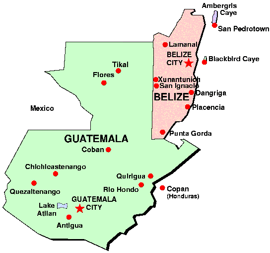 Guatemala/Belize Excursions & Tours Map
