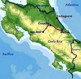 EcoAdventures' Costa Rica Tour Map: River Rafting, Volcanoes & Pacific Beaches for 9 Days/8 Nights visiting San Jose, Tortuguero, Arenal & Pacific Beaches