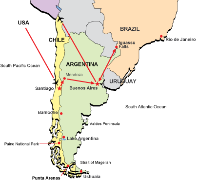 EcoAdventures Chile and Argentina Wine Circle Tour Map