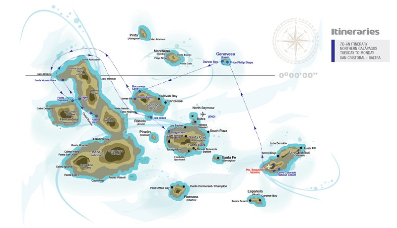 Galapagos Yacht M/Y Isabela II Galapagos Islands 7-Day Northern Cruise Itinerary Map