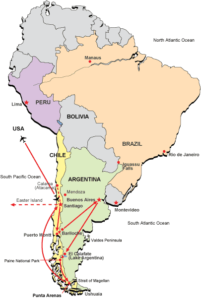 EcoAdventures' Patagonia Adventure Itinerary I Map