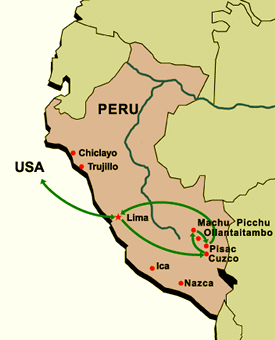 EcoAdventures' Ancient Secrets of Peru itinerary map