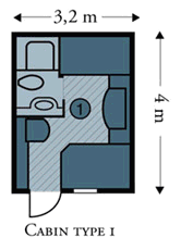 Type 1 Twin Cabin Floor Plan, Galapagos Yacht Isabela II