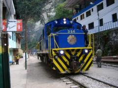 PeruRail Expedition Train locomotive at the Machu Picchu Town (formerly named Agua Calientes) station.