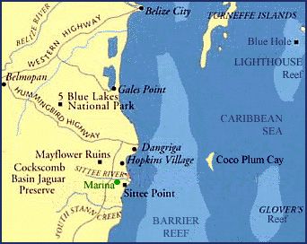 Mayflower Mayan ruins location map