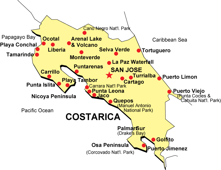 EcoAdventures Custom Tours to Costa Rica Map