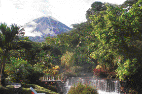 Tabacon Grand Thermal Spa with Arenal Volcano in the background, Costa Rica