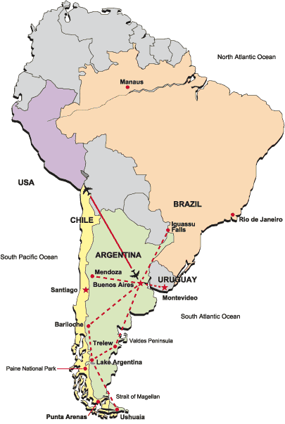 Click on the link below for a larger map of EcoAdventures' Welcome To Argentina tour.