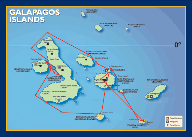Catamaran M/C Galapagos Journey III Galapagos Islands Itinerary Map
