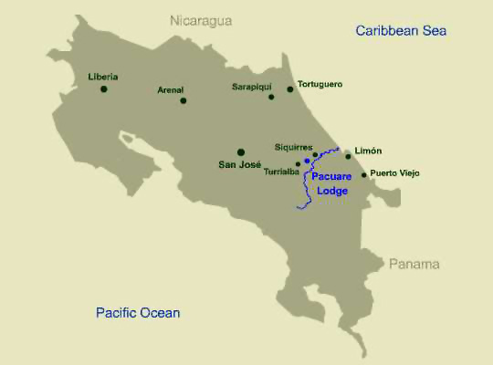 Location Map, Pacuare Lodge, Pacuare River, Costa Rica