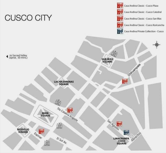 Cusco City map, Casa Andina Classic Hotels, Cuzco, Peru